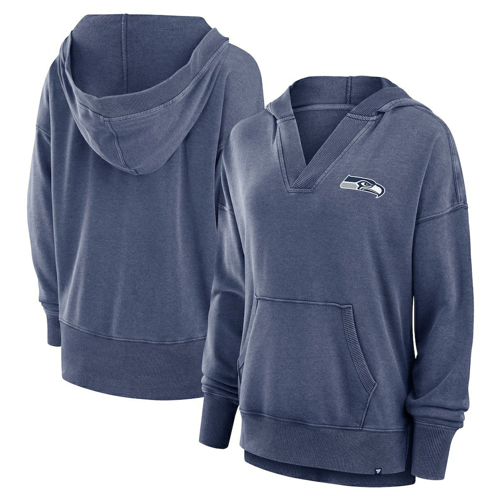 Seattle Seahawks Women's Initiative Snow Wash French Terry V-Neck Pullover Hoodie - Heather College Navy - Fanatics