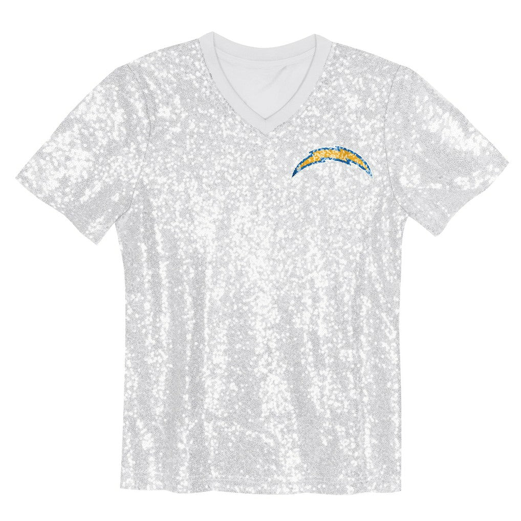 Justin Herbert Los Angeles Chargers Girls Youth Sequin V-Neck Fashion Jersey - Powder Blue - NFL