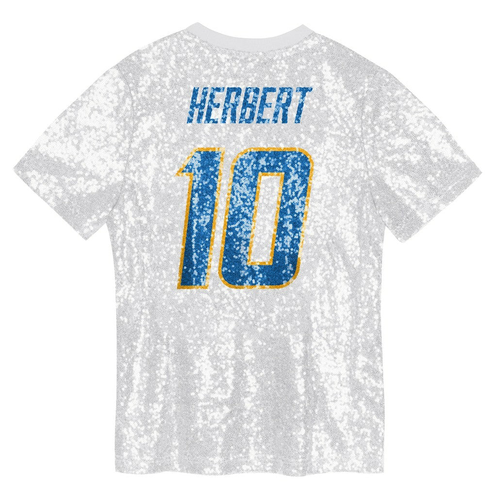 Justin Herbert Los Angeles Chargers Girls Youth Sequin V-Neck Fashion Jersey - Powder Blue - NFL