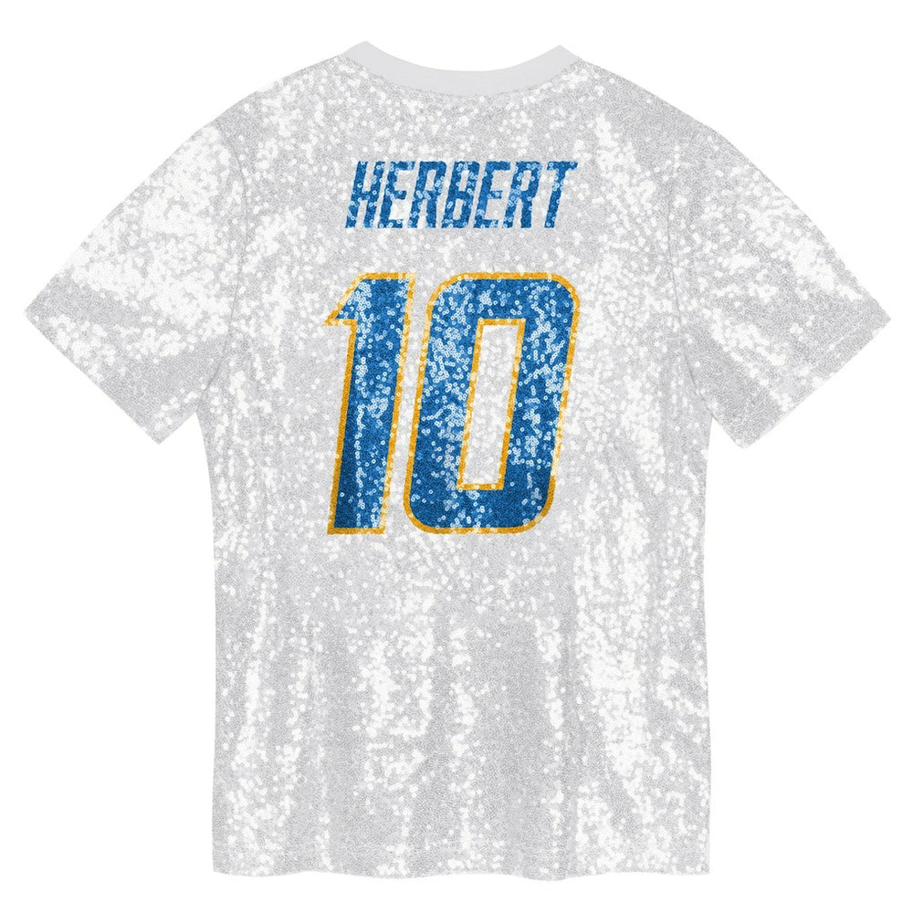 Justin Herbert Los Angeles Chargers Girls Youth Sequin V-Neck Fashion Jersey - Powder Blue - NFL