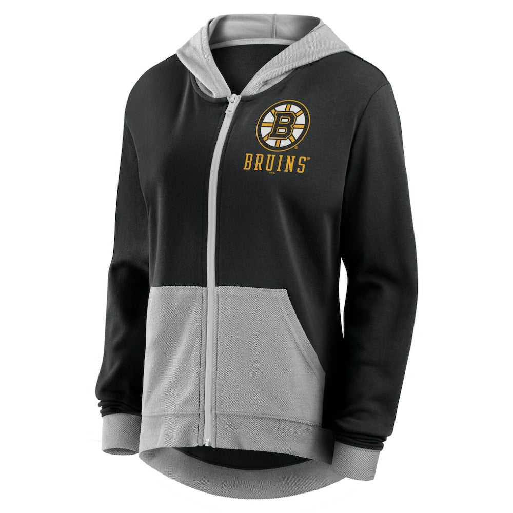 Boston Bruins Logo Athletic Women's Hit It French Terry Full-Zip Hoodie - Black | NHL Lifestyle