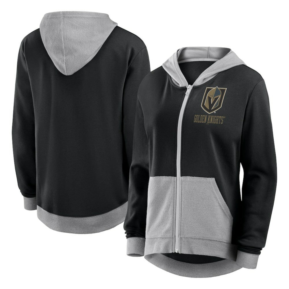 Vegas Golden Knights Logo Athletic Women's Hit It French Terry Full-Zip Hoodie - Black | NHL Lifestyle