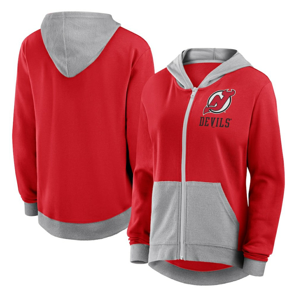 New Jersey Devils Logo Athletic Women's Hit It French Terry Full-Zip Hoodie - Red | NHL Lifestyle