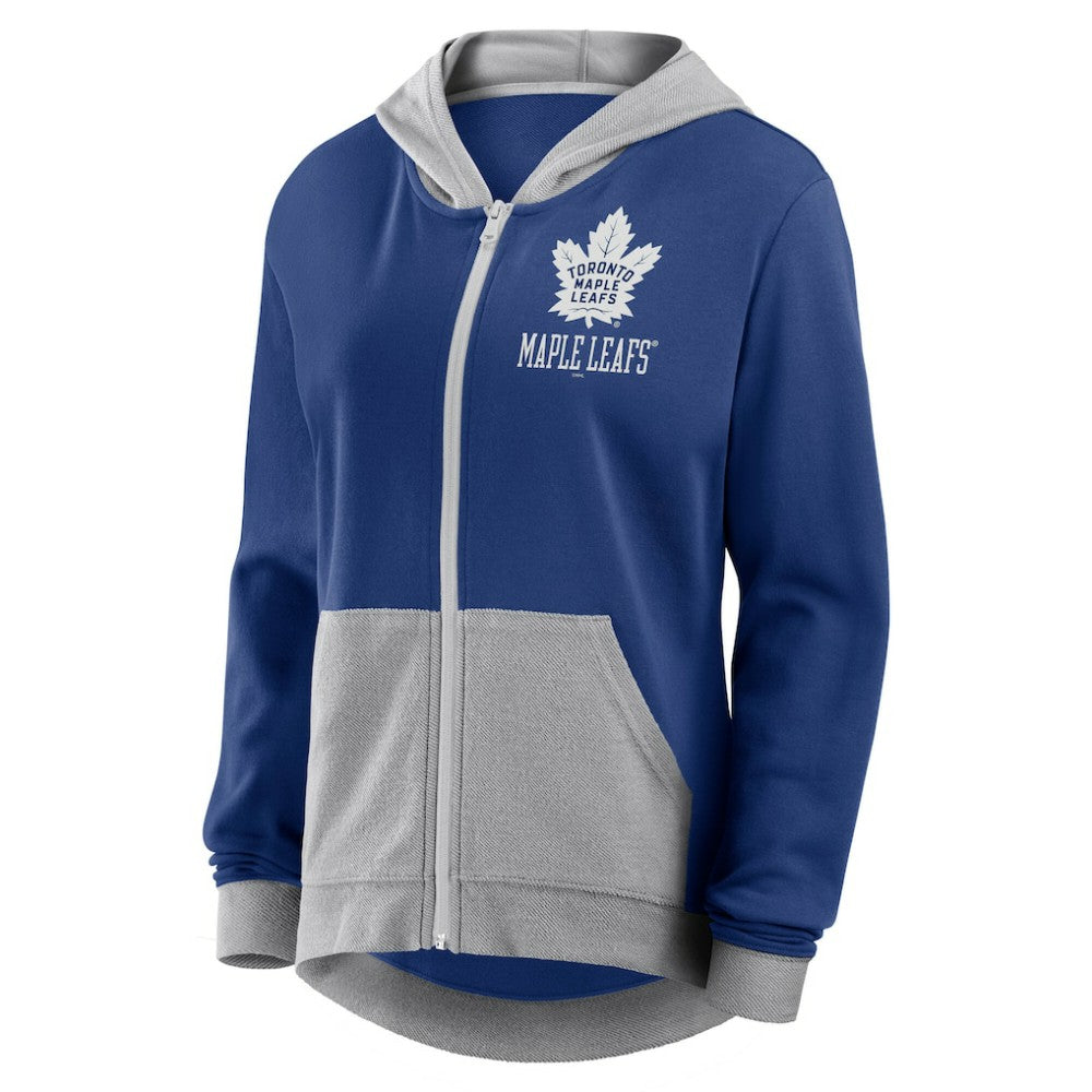 Toronto Maple Leafs Logo Athletic Women's Hit It French Terry Full-Zip Hoodie - Blue | NHL on sale