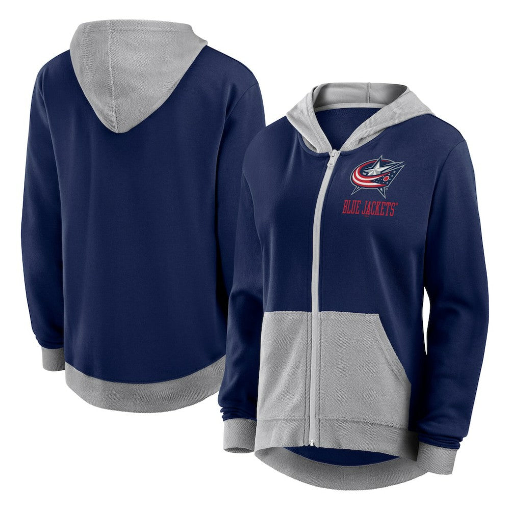 Columbus Blue Jackets Logo Athletic Women's Hit It French Terry Full-Zip Hoodie - Navy | NHL near me