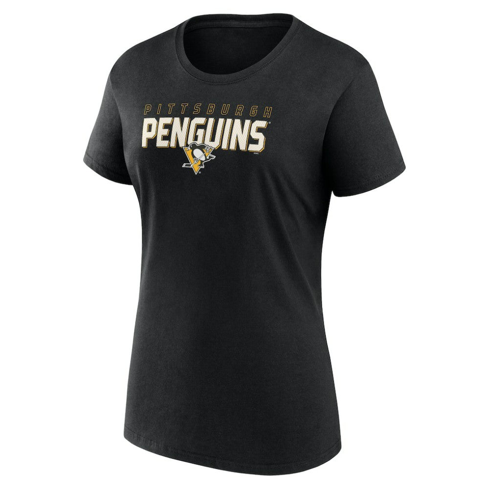 Pittsburgh Penguins Logo Athletic Women's Launch Scoop Neck T-Shirt - Black | NHL Clearance