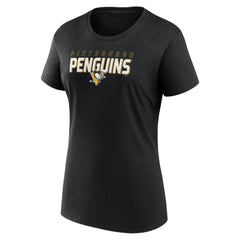 Pittsburgh Penguins Logo Athletic Women's Launch Scoop Neck T-Shirt - Black | NHL Clearance