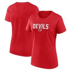 New Jersey Devils Logo Athletic Women's Launch Scoop Neck T-Shirt - Red | NHL Lifestyle
