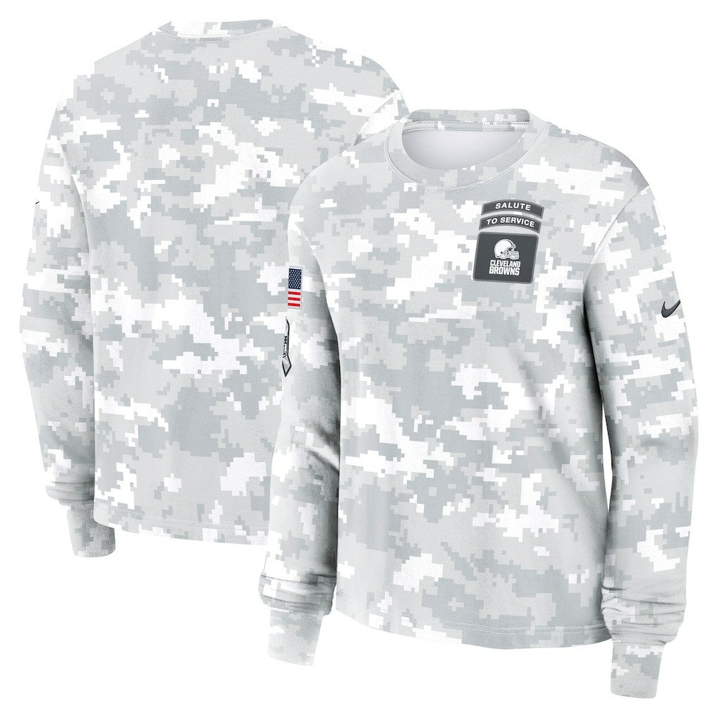 Cleveland Browns Women's 2024 Salute To Service Dri-FIT Long Sleeve T-Shirt - Arctic Camo - Nike