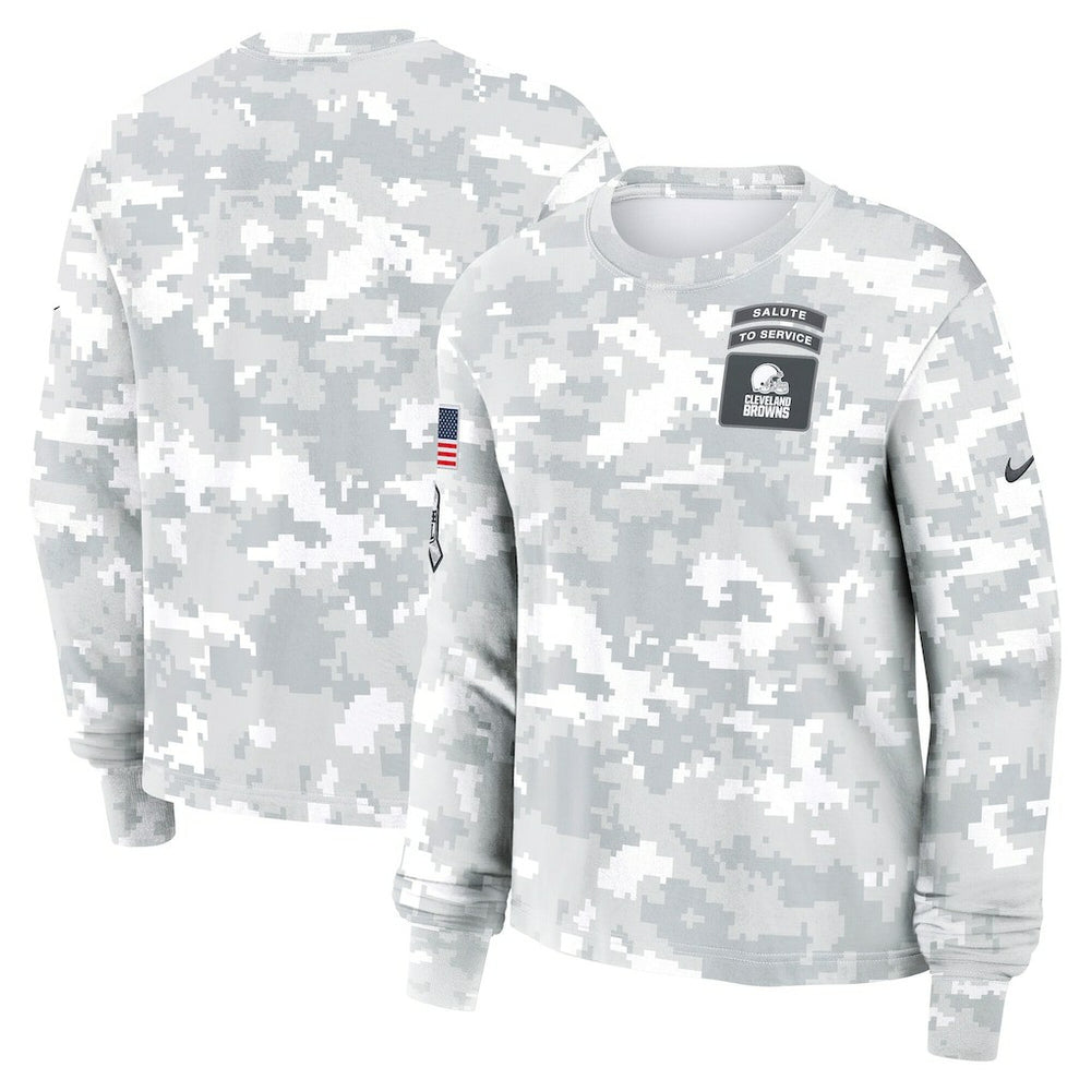 Cleveland Browns Women's 2024 Salute To Service Dri-FIT Long Sleeve T-Shirt - Arctic Camo - Nike
