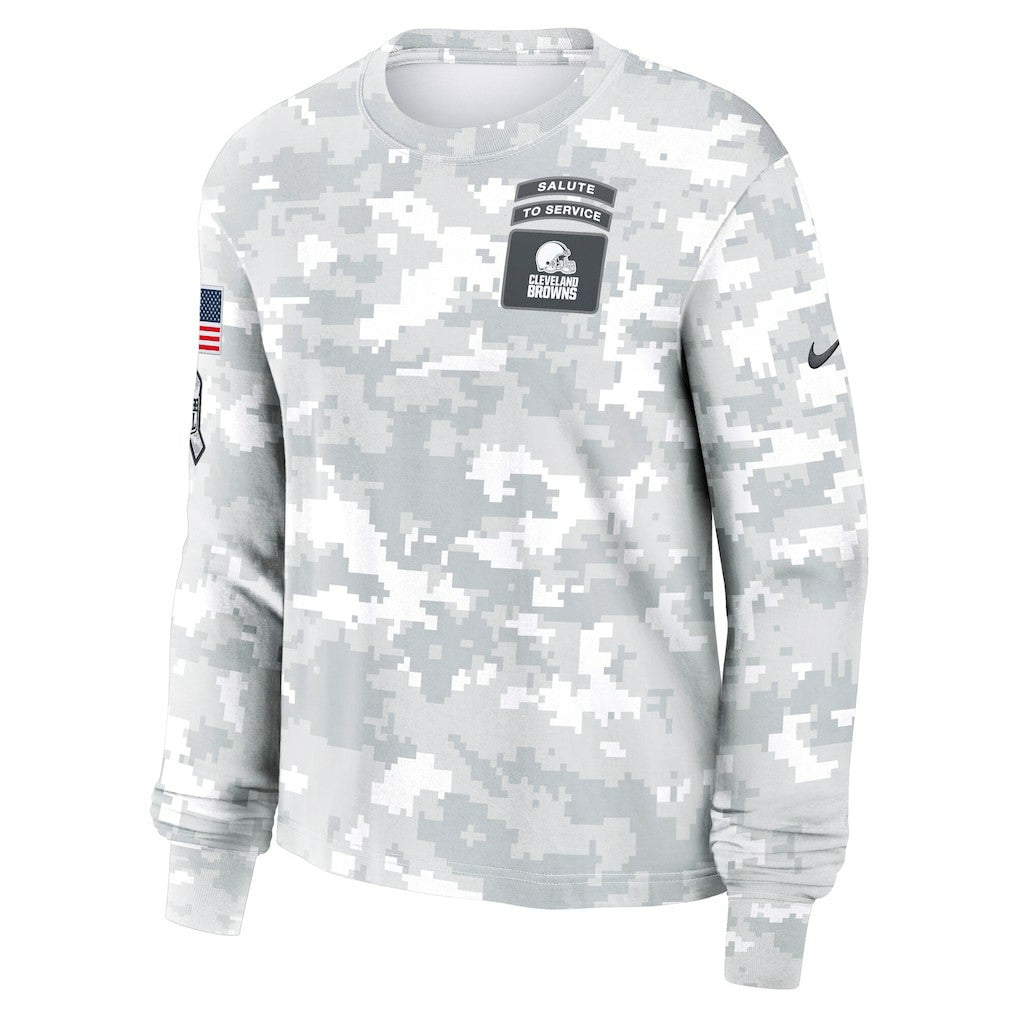 Cleveland Browns Women's 2024 Salute To Service Dri-FIT Long Sleeve T-Shirt - Arctic Camo - Nike