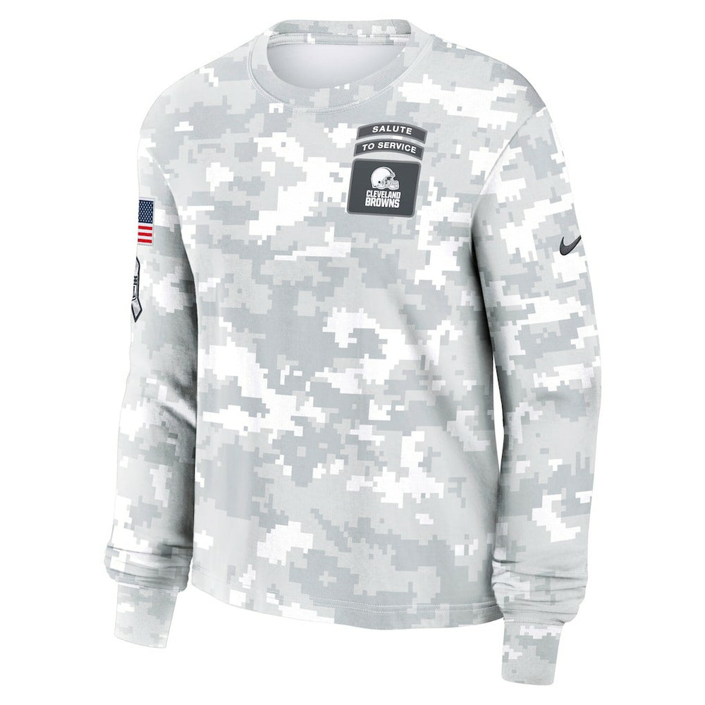 Cleveland Browns Women's 2024 Salute To Service Dri-FIT Long Sleeve T-Shirt - Arctic Camo - Nike