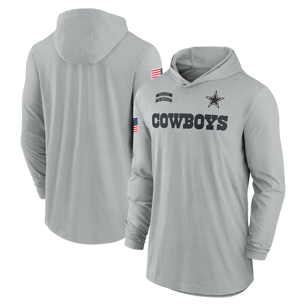 Dallas Cowboys 2024 Salute to Service Lightweight Dri-FIT Long Sleeve Hoodie T-Shirt - Gray - Nike