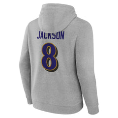 Lamar Jackson Baltimore Ravens Icon Player Name & Number Pullover Hoodie - Gray - NFL