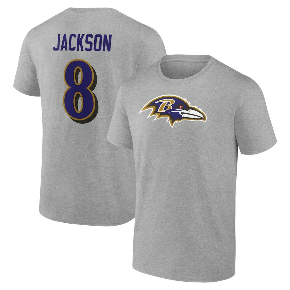 Lamar Jackson Baltimore Ravens Icon Player Name & Number T-Shirt - Gray - NFL