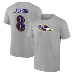Lamar Jackson Baltimore Ravens Icon Player Name & Number T-Shirt - Gray - NFL