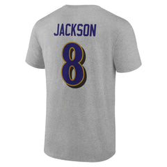 Lamar Jackson Baltimore Ravens Icon Player Name & Number T-Shirt - Gray - NFL