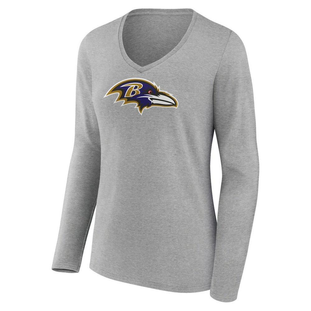 Lamar Jackson Baltimore Ravens Women's Icon Player Name & Number Long Sleeve V-Neck T-Shirt - Gray - NFL