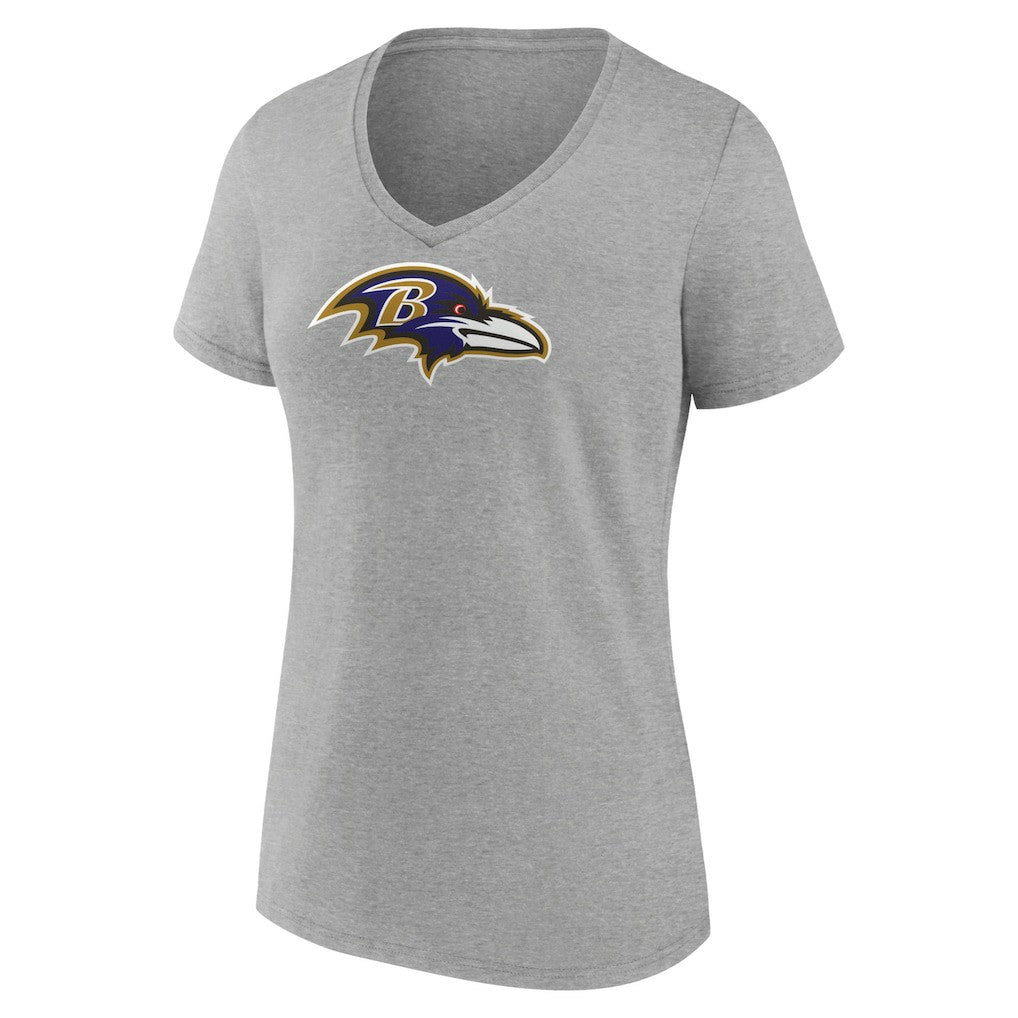 Lamar Jackson Baltimore Ravens Women's Icon Player Name & Number V-Neck T-Shirt - Gray - NFL