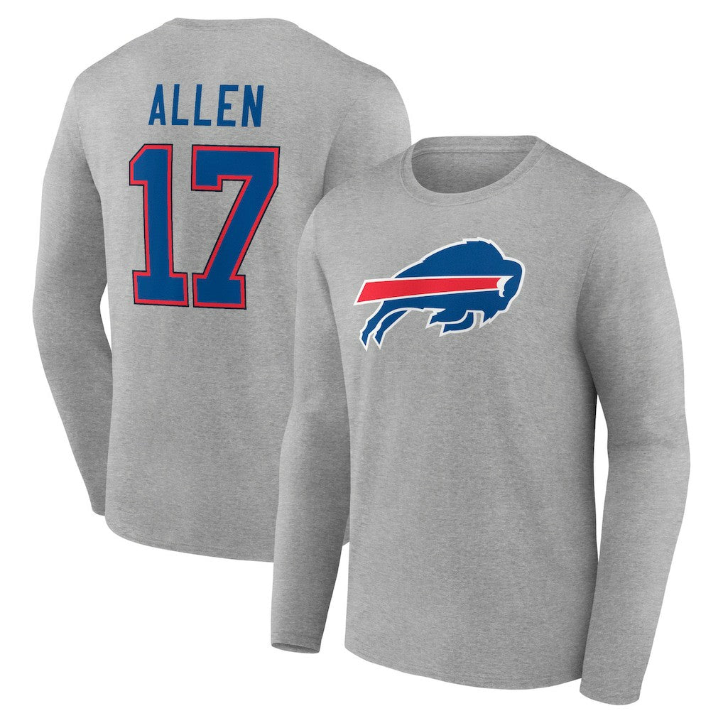 Josh Allen Buffalo Bills Icon Player Name & Number Long Sleeve T-Shirt - Gray - NFL