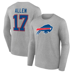 Josh Allen Buffalo Bills Icon Player Name & Number Long Sleeve T-Shirt - Gray - NFL