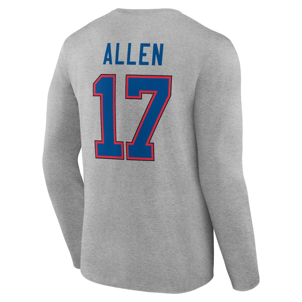 Josh Allen Buffalo Bills Icon Player Name & Number Long Sleeve T-Shirt - Gray - NFL
