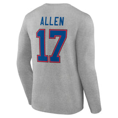 Josh Allen Buffalo Bills Icon Player Name & Number Long Sleeve T-Shirt - Gray - NFL
