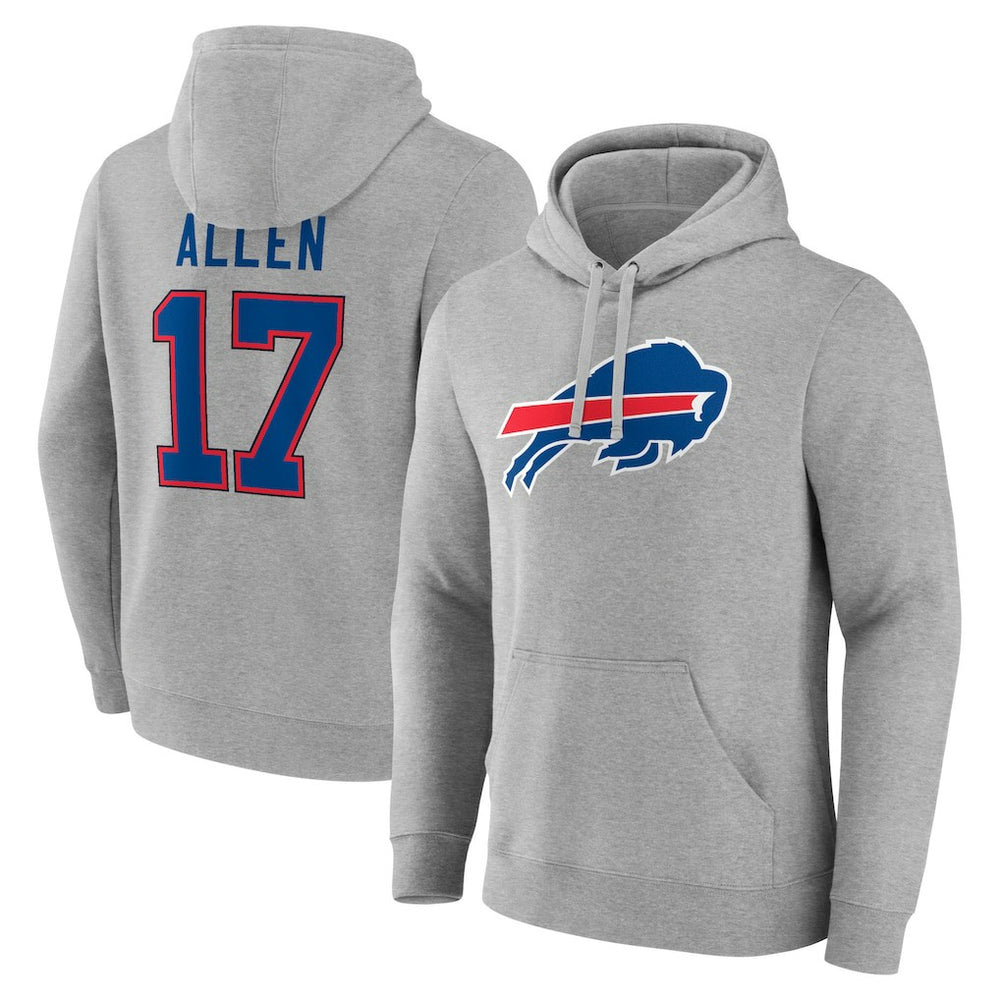 Josh Allen Buffalo Bills Icon Player Name & Number Pullover Hoodie - Gray - NFL