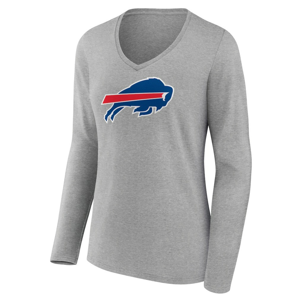 Josh Allen Buffalo Bills Women's Icon Player Name & Number Long Sleeve V-Neck T-Shirt - Gray - NFL
