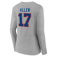 Josh Allen Buffalo Bills Women's Icon Player Name & Number Long Sleeve V-Neck T-Shirt - Gray - NFL