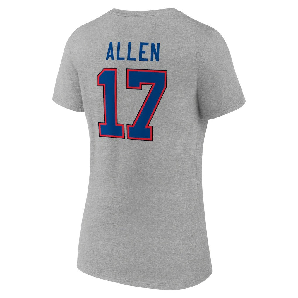 Josh Allen Buffalo Bills Women's Icon Player Name & Number V-Neck T-Shirt - Gray - NFL