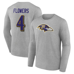 Zay Flowers Baltimore Ravens Icon Player Name & Number Long Sleeve T-Shirt - Gray - NFL