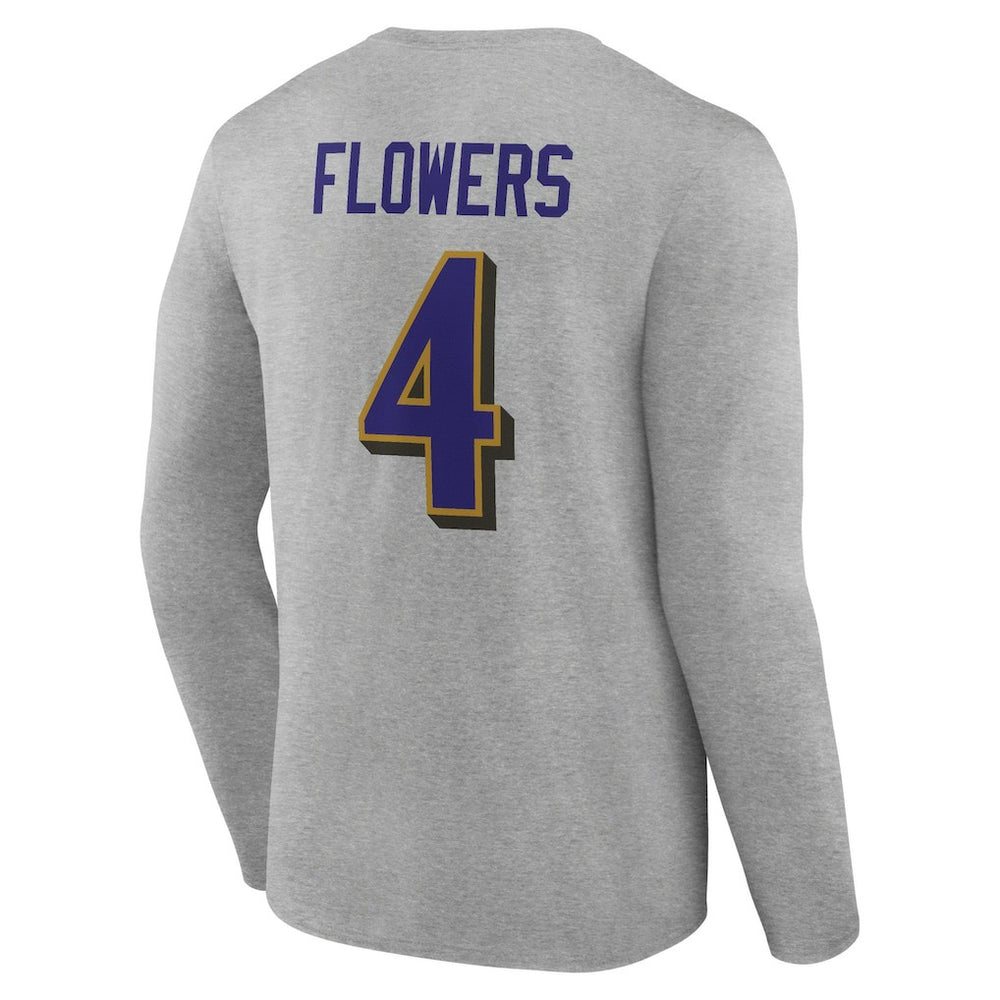 Zay Flowers Baltimore Ravens Icon Player Name & Number Long Sleeve T-Shirt - Gray - NFL