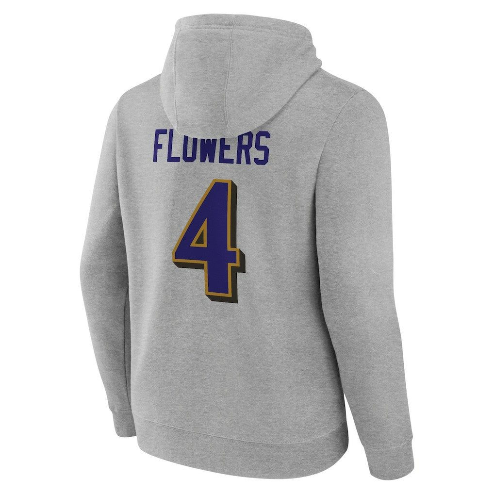 Zay Flowers Baltimore Ravens Icon Player Name & Number Pullover Hoodie - Gray - NFL
