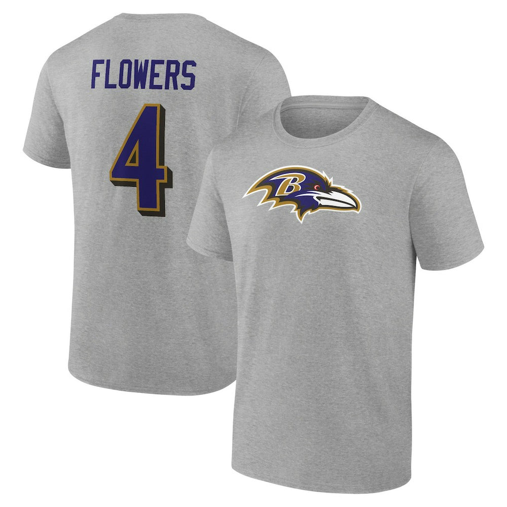 Zay Flowers Baltimore Ravens Icon Player Name & Number T-Shirt - Gray - NFL