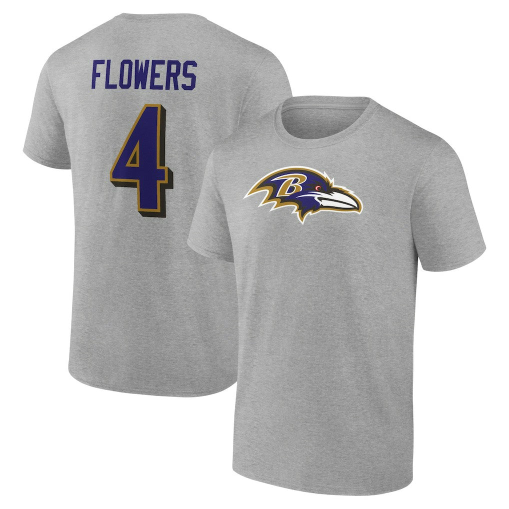 Zay Flowers Baltimore Ravens Icon Player Name & Number T-Shirt - Gray - NFL