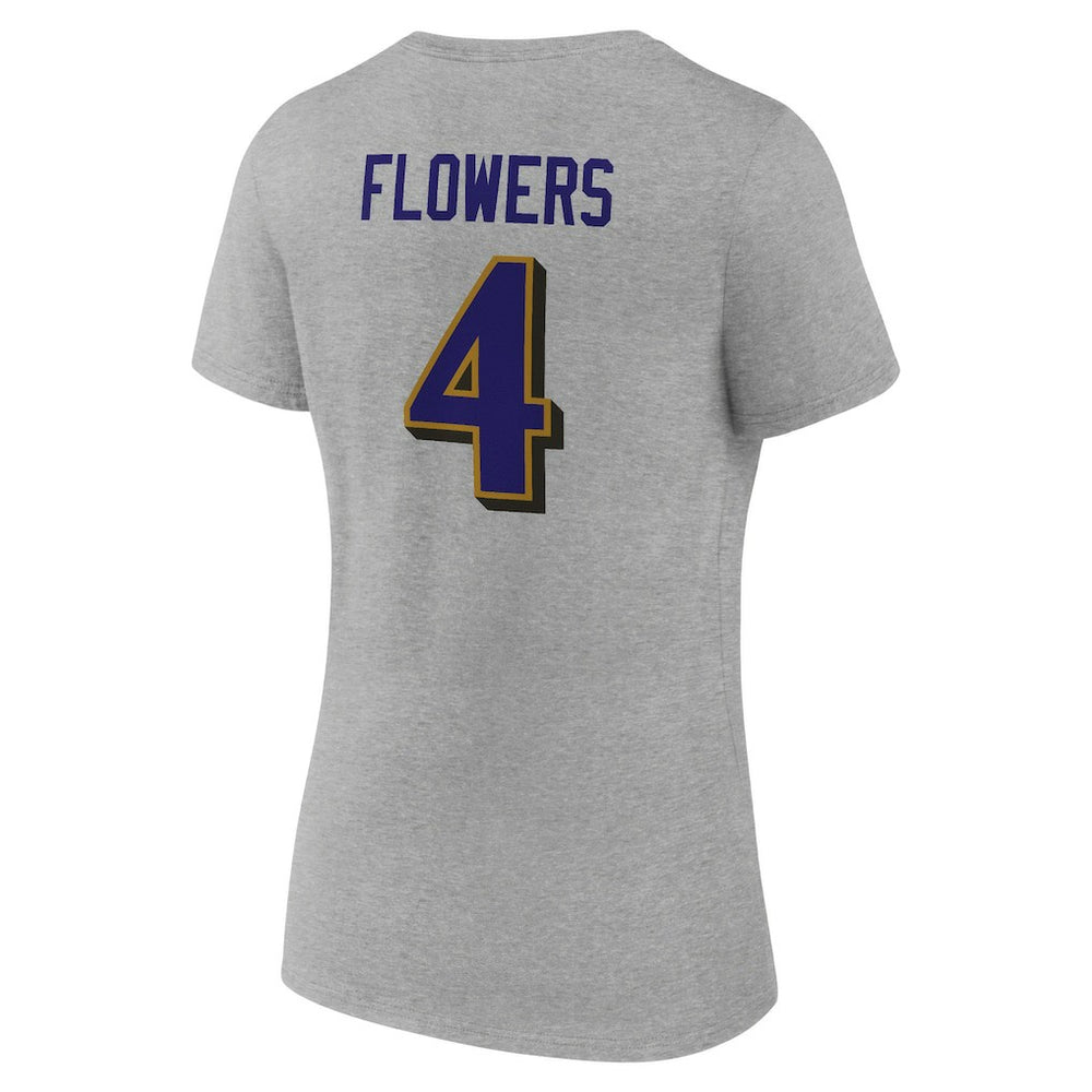 Zay Flowers Baltimore Ravens Women's Icon Player Name & Number V-Neck T-Shirt - Gray - NFL