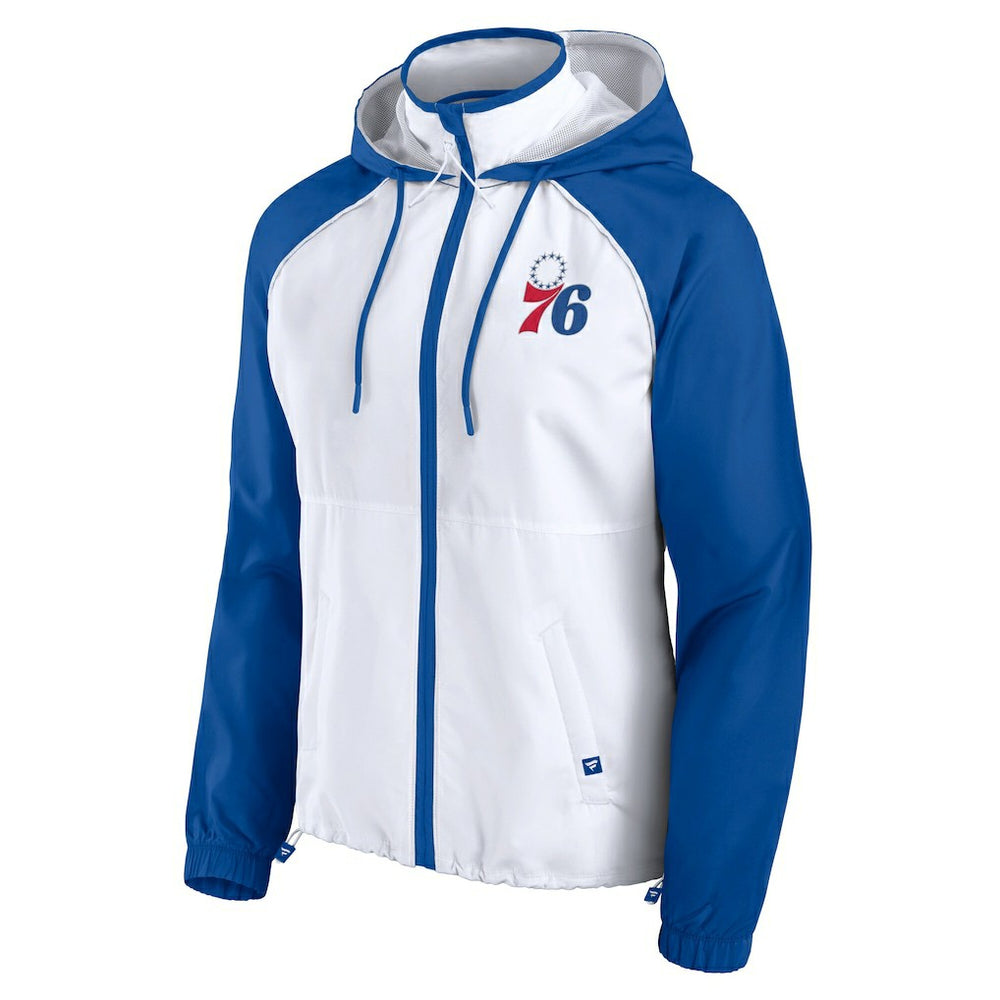 Fanatics Philadelphia 76ers Women's Anorak Raglan Full-Zip Hoodie Jacket White/Royal