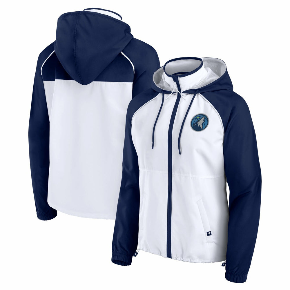 Fanatics Minnesota Timberwolves Women's Anorak Raglan Full-Zip Hoodie Jacket White/Navy
