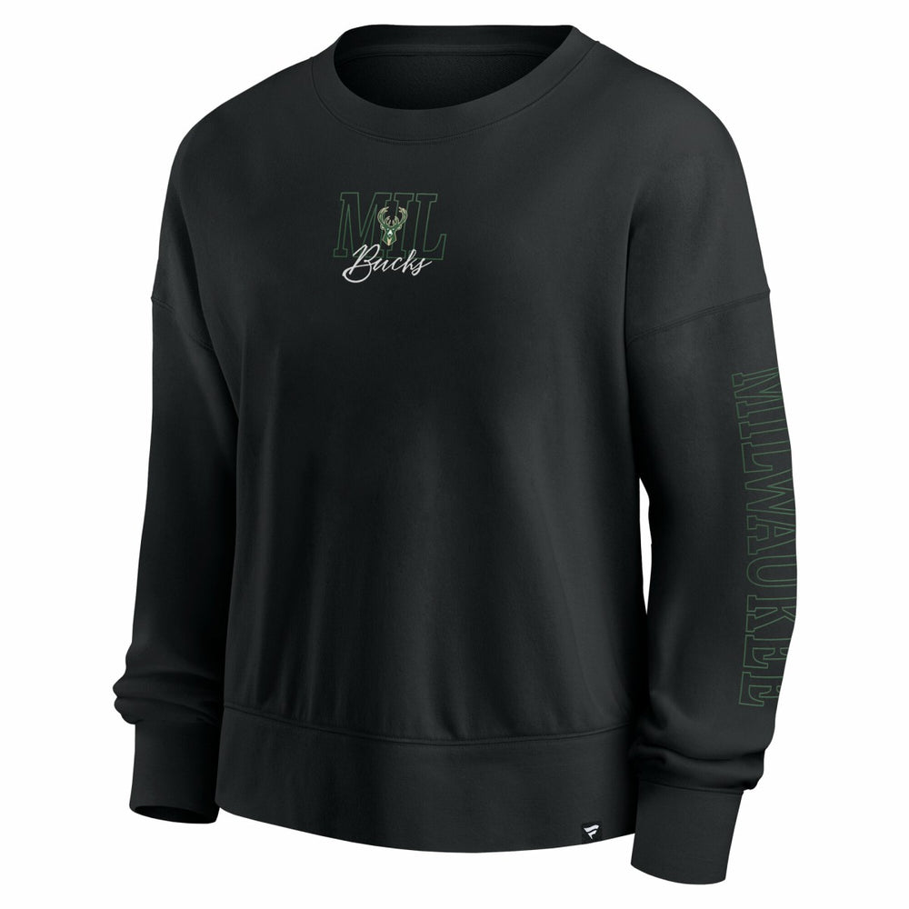 Fanatics Milwaukee Bucks Women's Oversized Game Day Pullover Sweatshirt Black