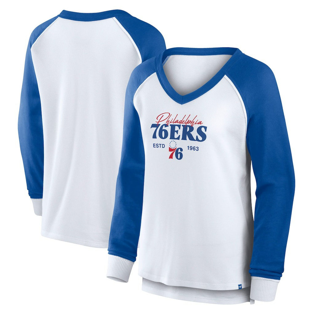 Fanatics Philadelphia 76ers Women's Open Lane Waffle Long Sleeve V-Neck T-Shirt White