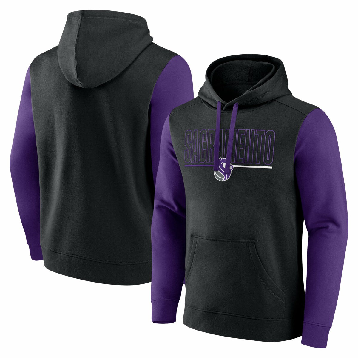 Sacramento Kings Logo Athletic Outline Colorblock Pullover Hoodie Black