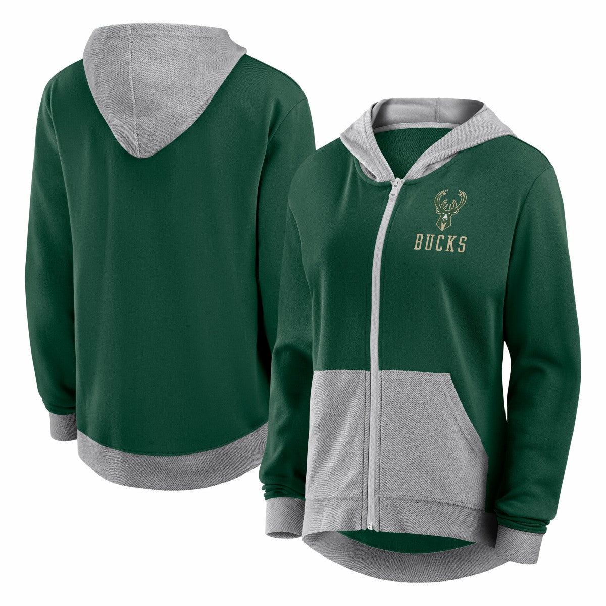 Milwaukee Bucks Logo Athletic Women's Hit It French Terry Full-Zip Hoodie Hunter Green