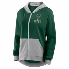 Milwaukee Bucks Logo Athletic Women's Hit It French Terry Full-Zip Hoodie Hunter Green
