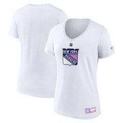 New York Rangers Fanatics Women's 2024 Hockey Fights Cancer V-Neck T-Shirt - White | Fanatics sale