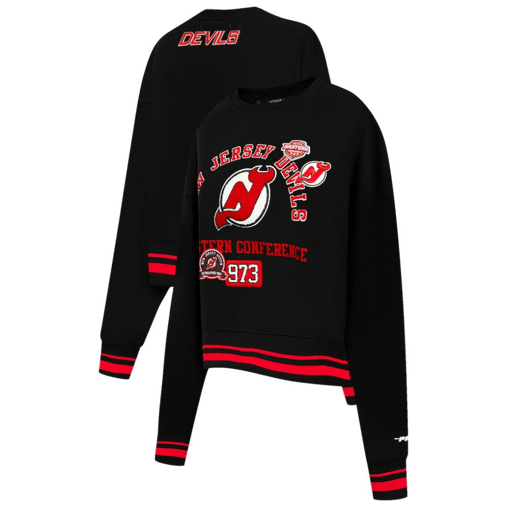 New Jersey Devils Pro Standard Women's Area Code Cropped Pullover Sweatshirt - Black | NHL sale