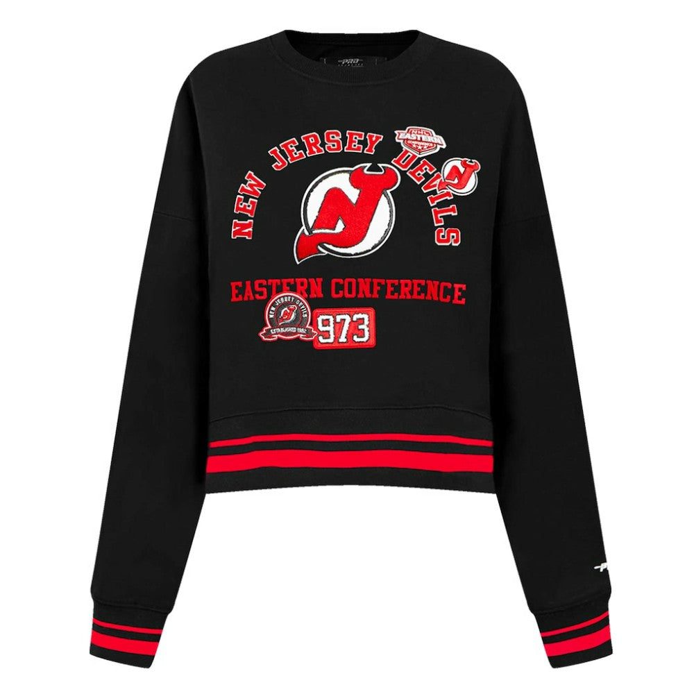 New Jersey Devils Pro Standard Women's Area Code Cropped Pullover Sweatshirt - Black | NHL sale