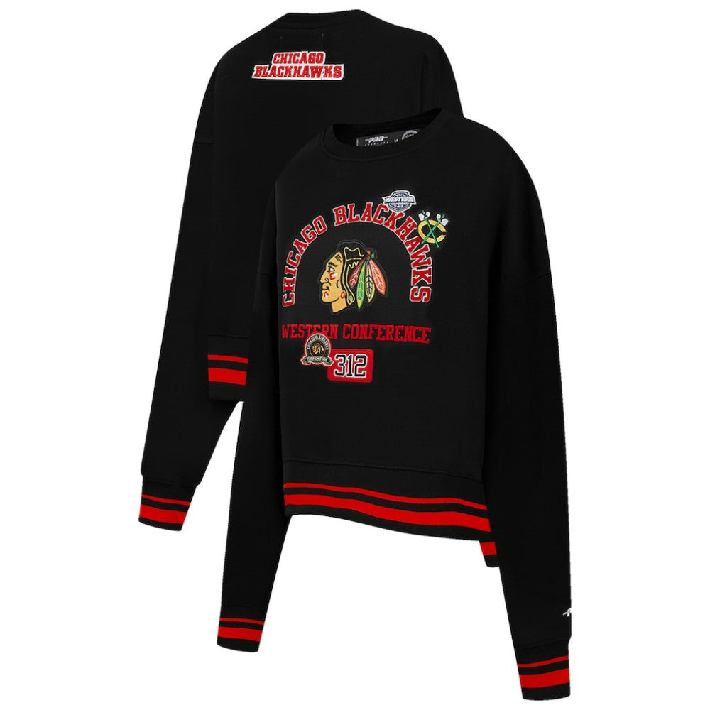Chicago Blackhawks Pro Standard Women's Area Code Cropped Pullover Sweatshirt - Black | NHL sale
