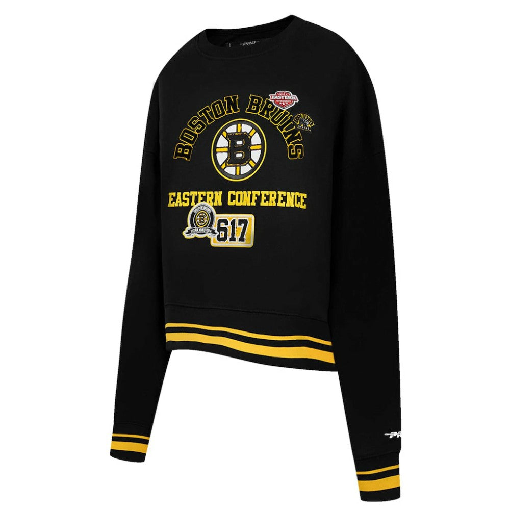 Boston Bruins Pro Standard Women's Area Code Cropped Pullover Sweatshirt - Black | NHL Lifestyle