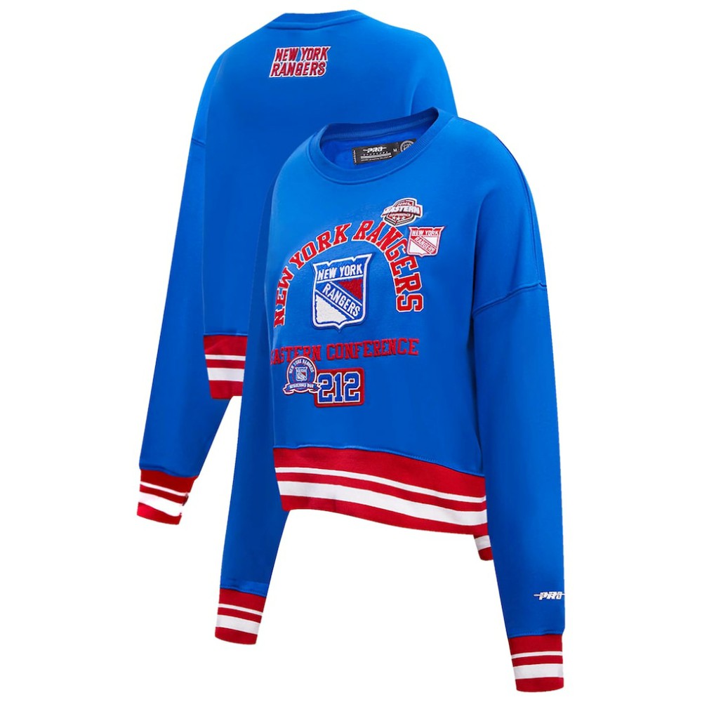 New York Rangers Pro Standard Women's Area Code Cropped Pullover Sweatshirt - Blue | NHL Clearance
